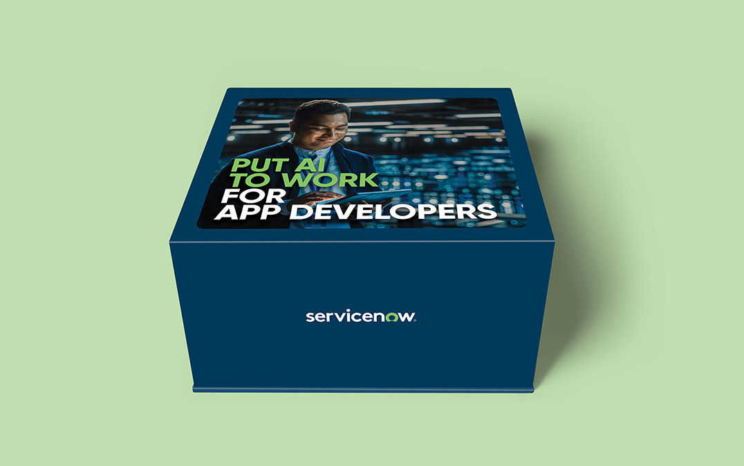 An outside view of the ServiceNow App Developer video mailer gift box